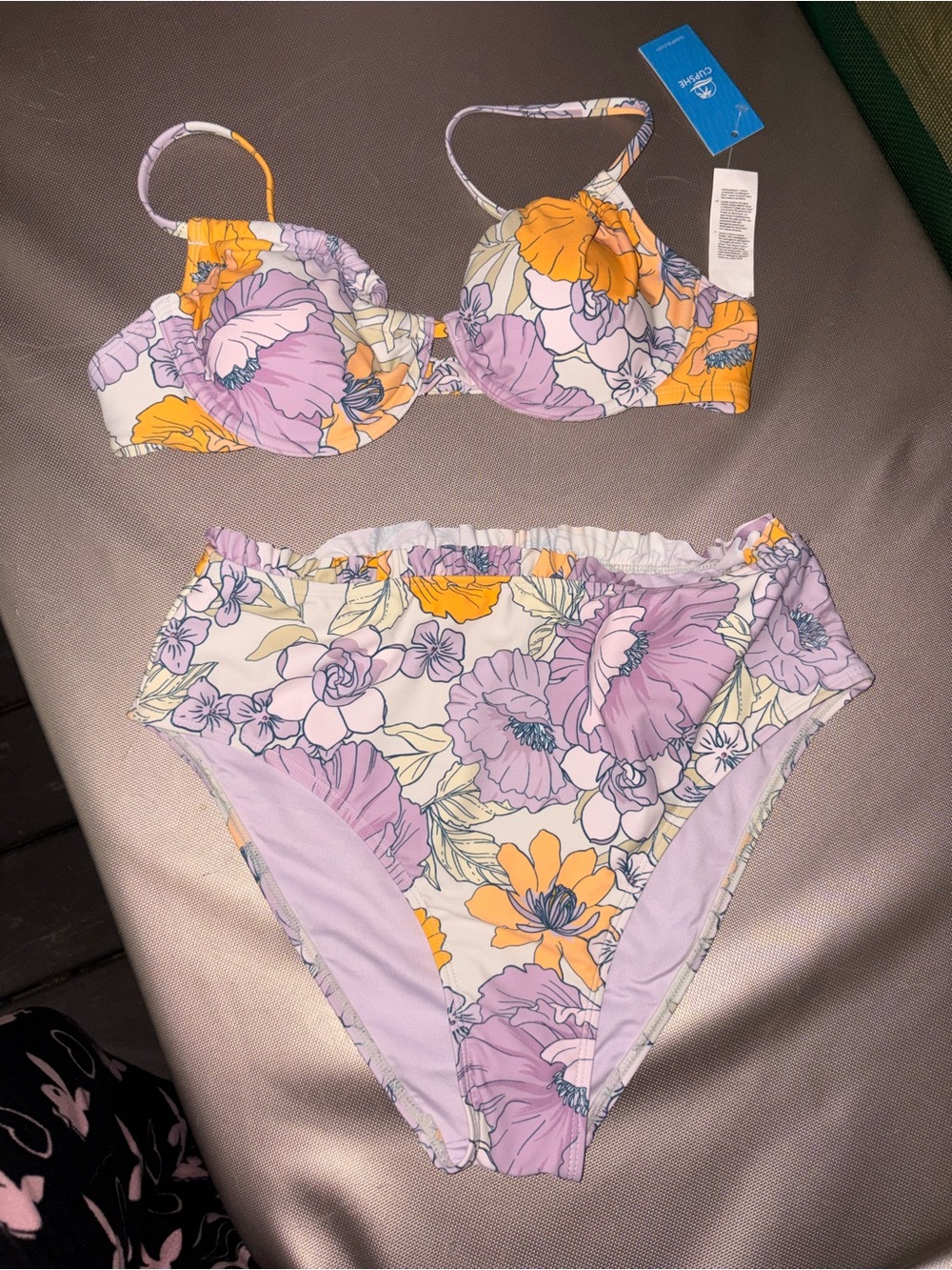 Cupshe Yellow and Lavender Floral Bikini Set Top